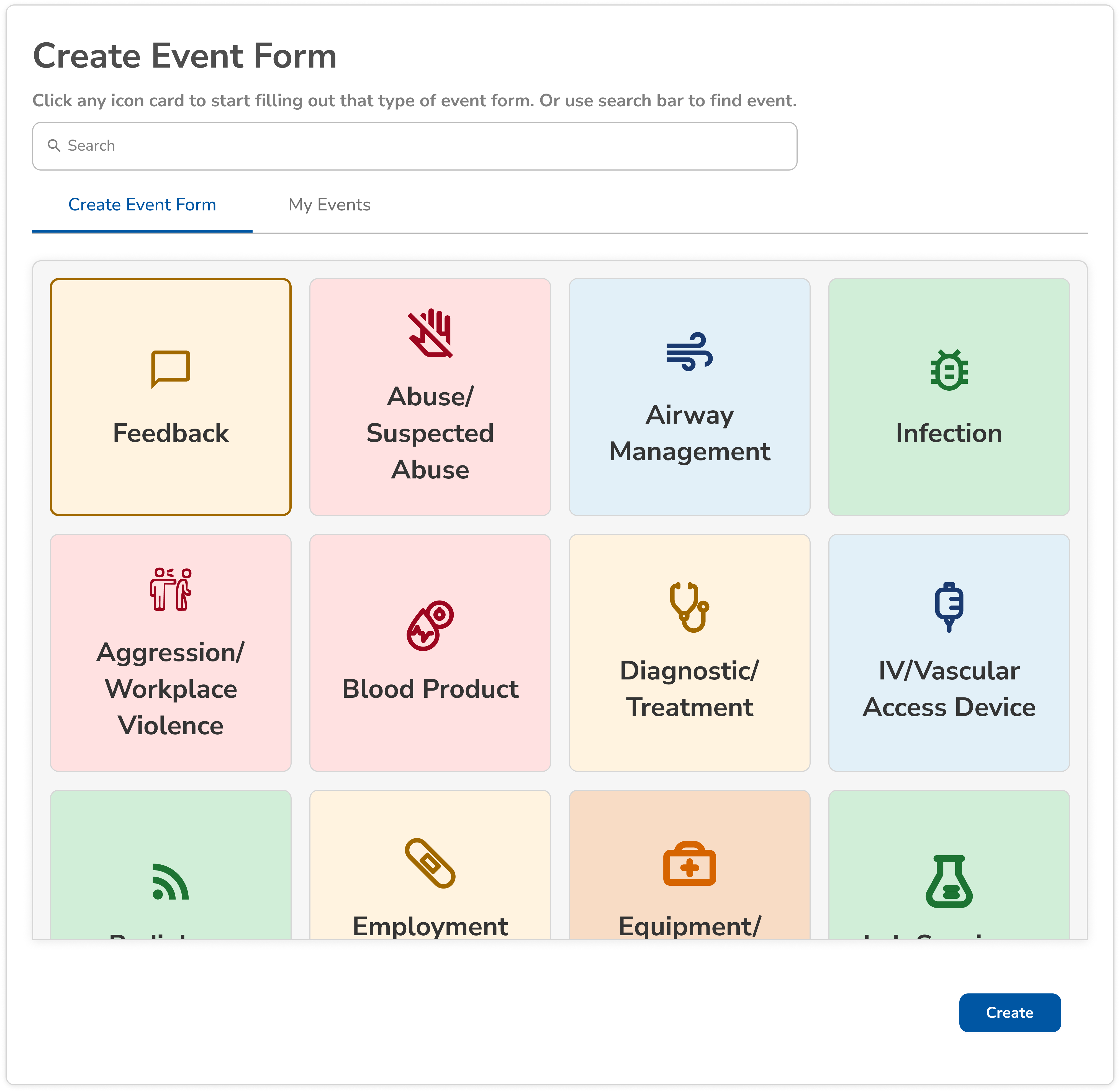 Events Form Visual