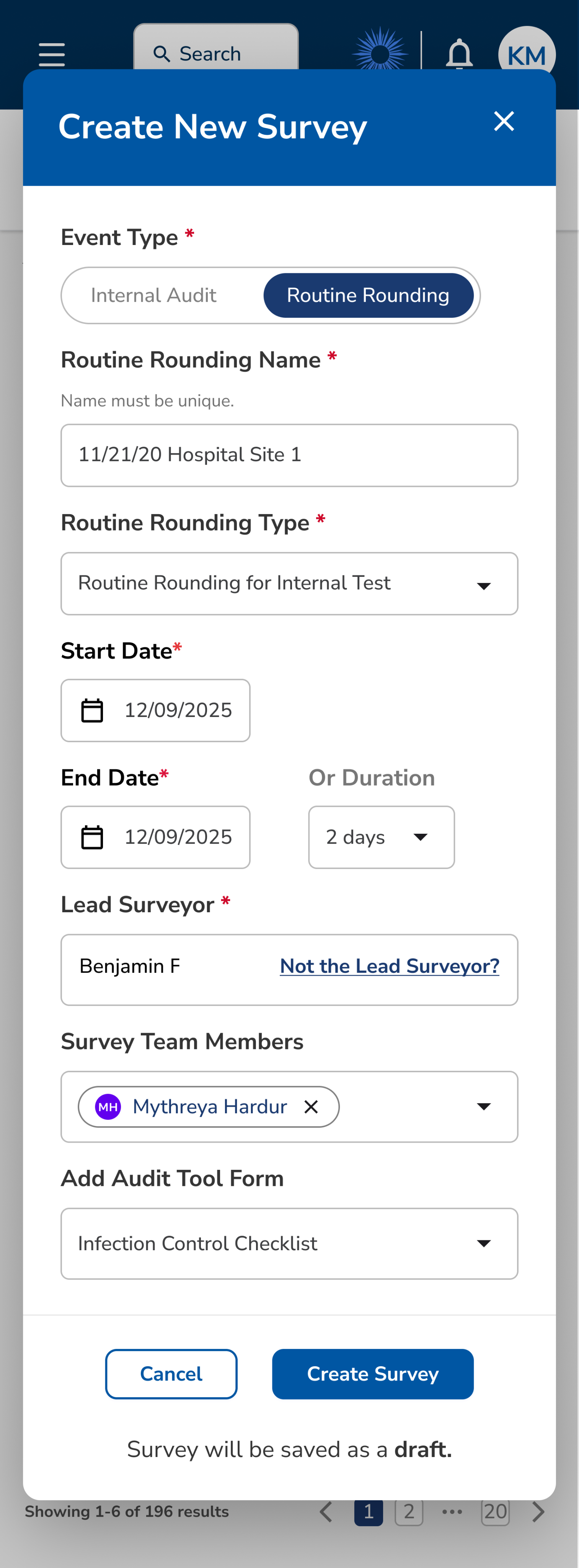 Mobile Create New Survey Form